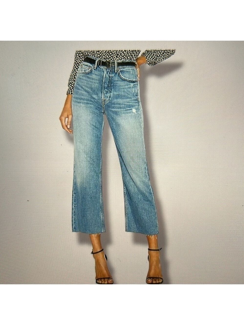 GRLFRND Bobbi Straight Wide Leg Cropped Raw Hem Jeans Size 25